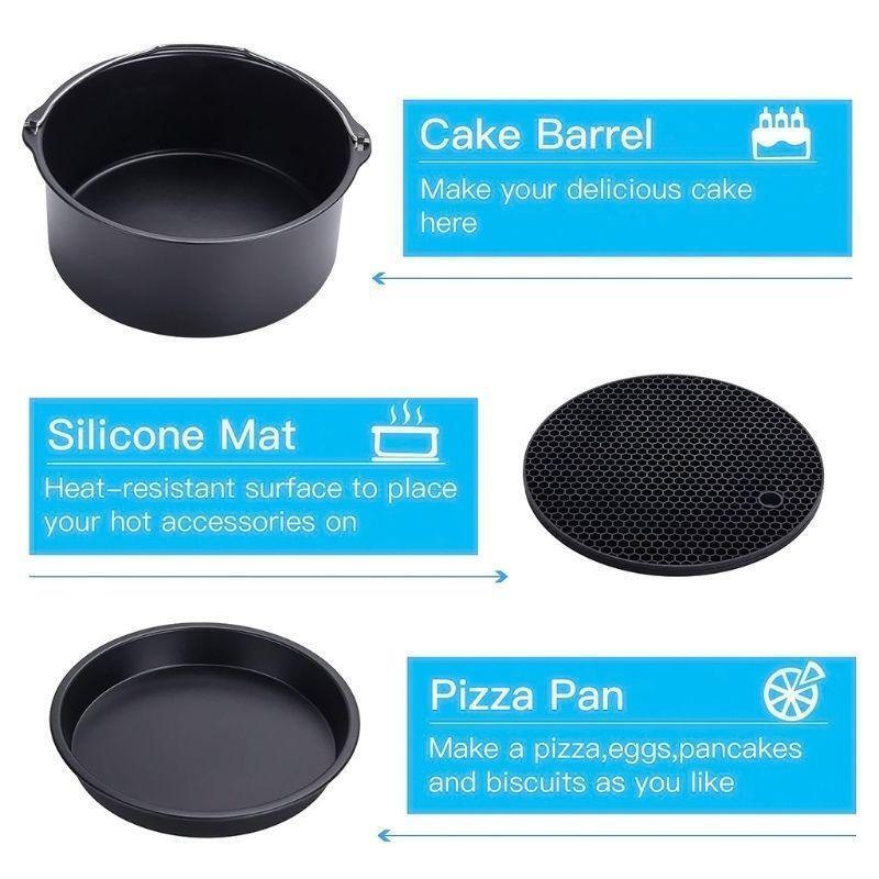 5pcs/set 7 Inch Air Fryer Accessories Baking Pizza Pan Cake Barrel Grill Rack
