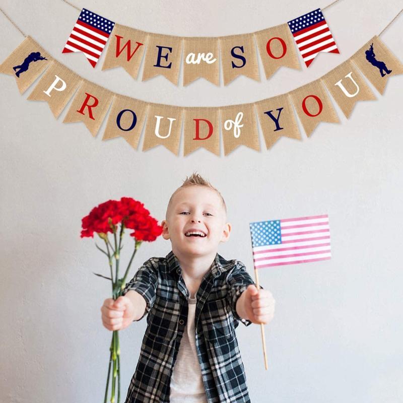 We Are So Proud of You Banner Patriotic Soldier Army Party Decorations