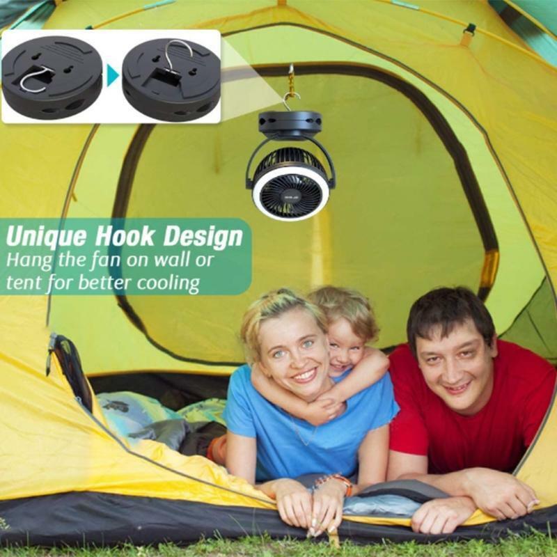 Camping Fan with LED Light & Hanging Hook for Tent Car Up to 40hrs Working Hours