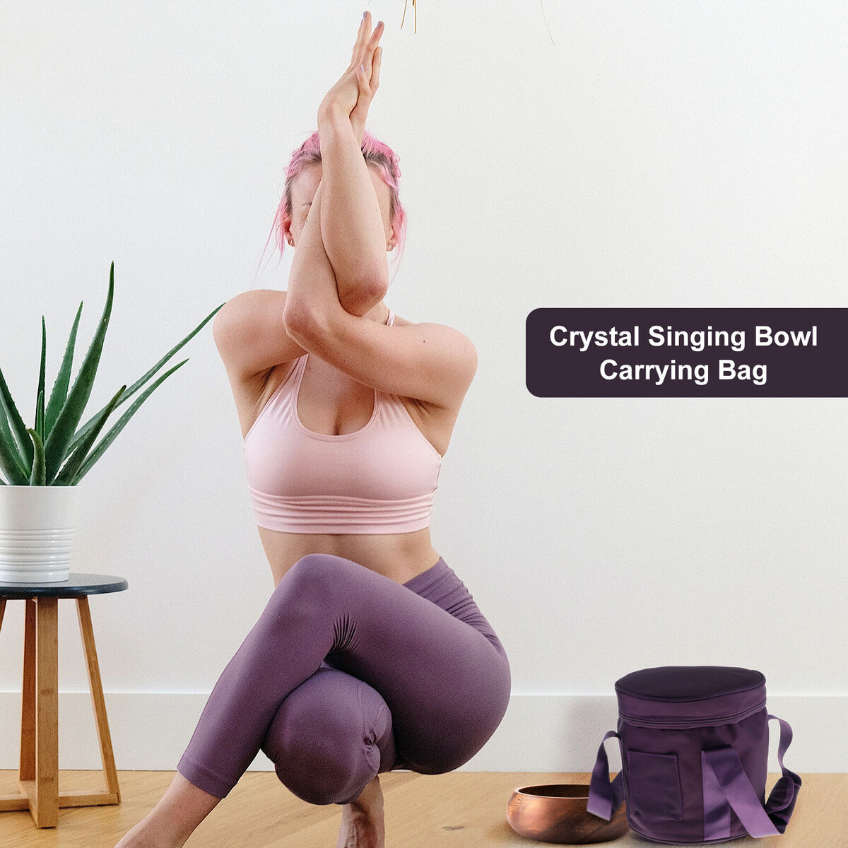 14inch  Handmade Singing Bowl Yoga Bag with Handle Accessory Dark Purple
