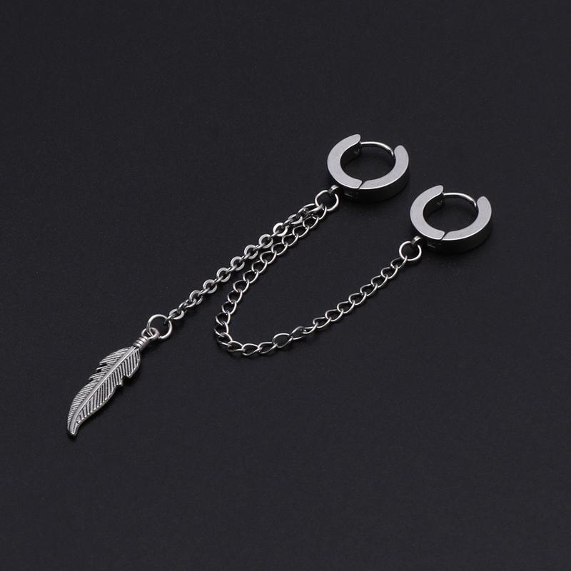 Double Long Chain Leaf Earring Charm Feather Pendant Dangle Earring Jewelry Gift