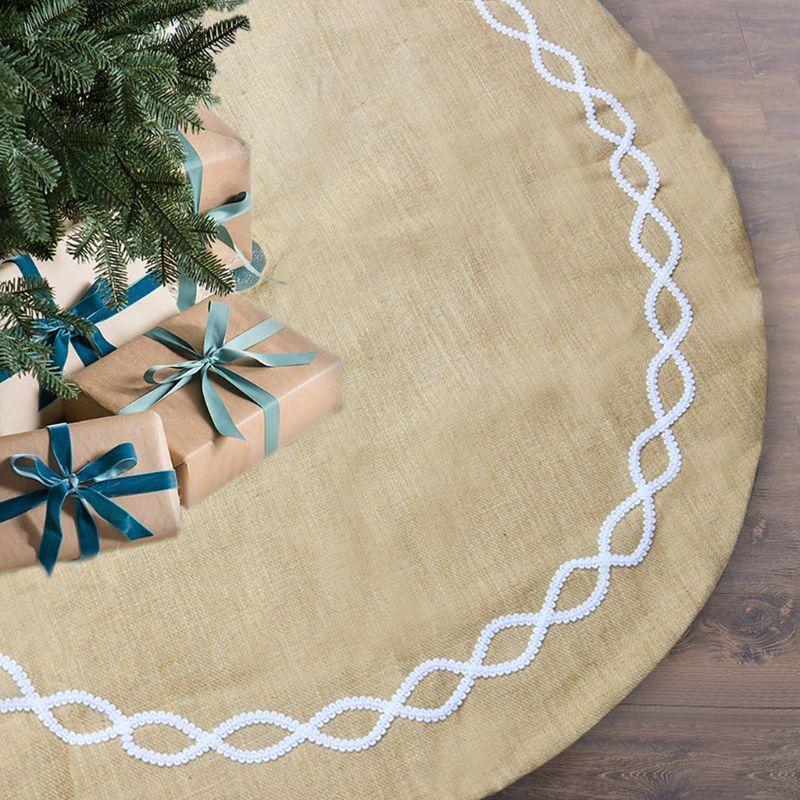 48 Inch Jute Linen Christmas Tree Skirt Base Floor Mat Cover Ornament for Xmas