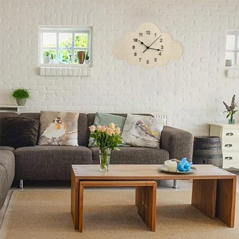 Creative Cloud Shape Girls Children's Room Silent Clock Pendulum Wooden Decor