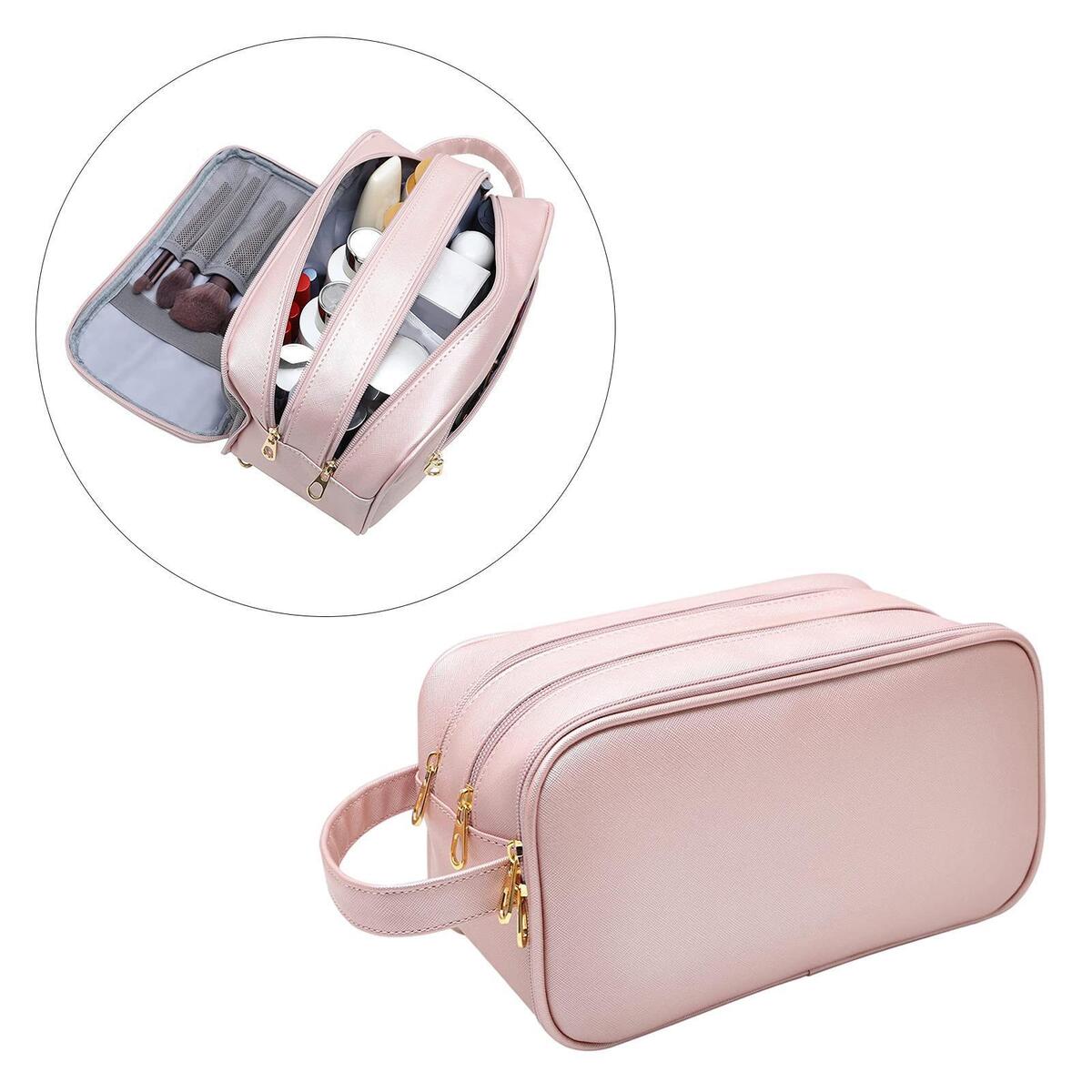 PU Leather Toiletry Bag Dorm Room Essentials 3 Zippered Pouch Vacation Gym