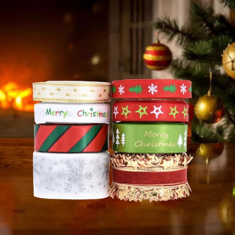 Ribbon 8 Patterns Ribbon Printed Snowflake Grosgrain Ribbon for Gift Wrapping