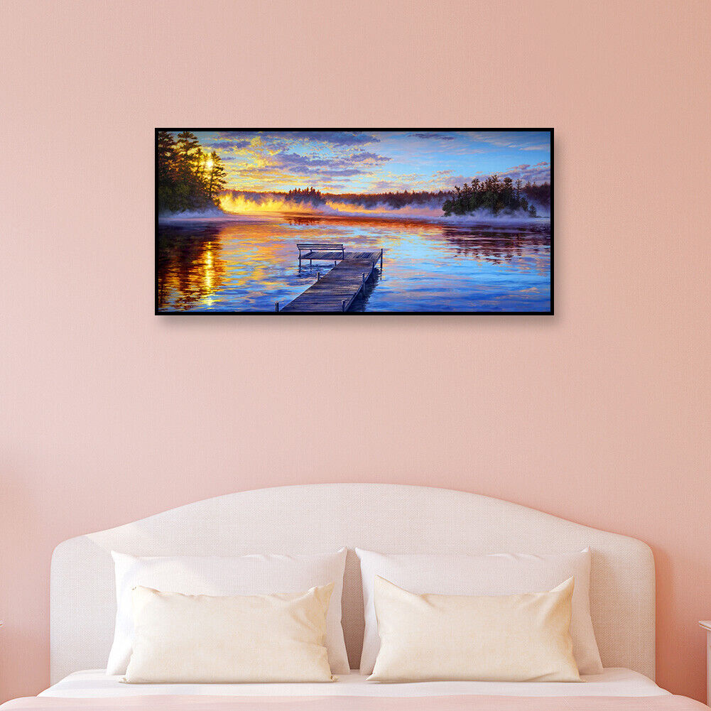 Sunset Lake 5D DIY Full Drill Round Diamond Painting Kit Landscape Pictures