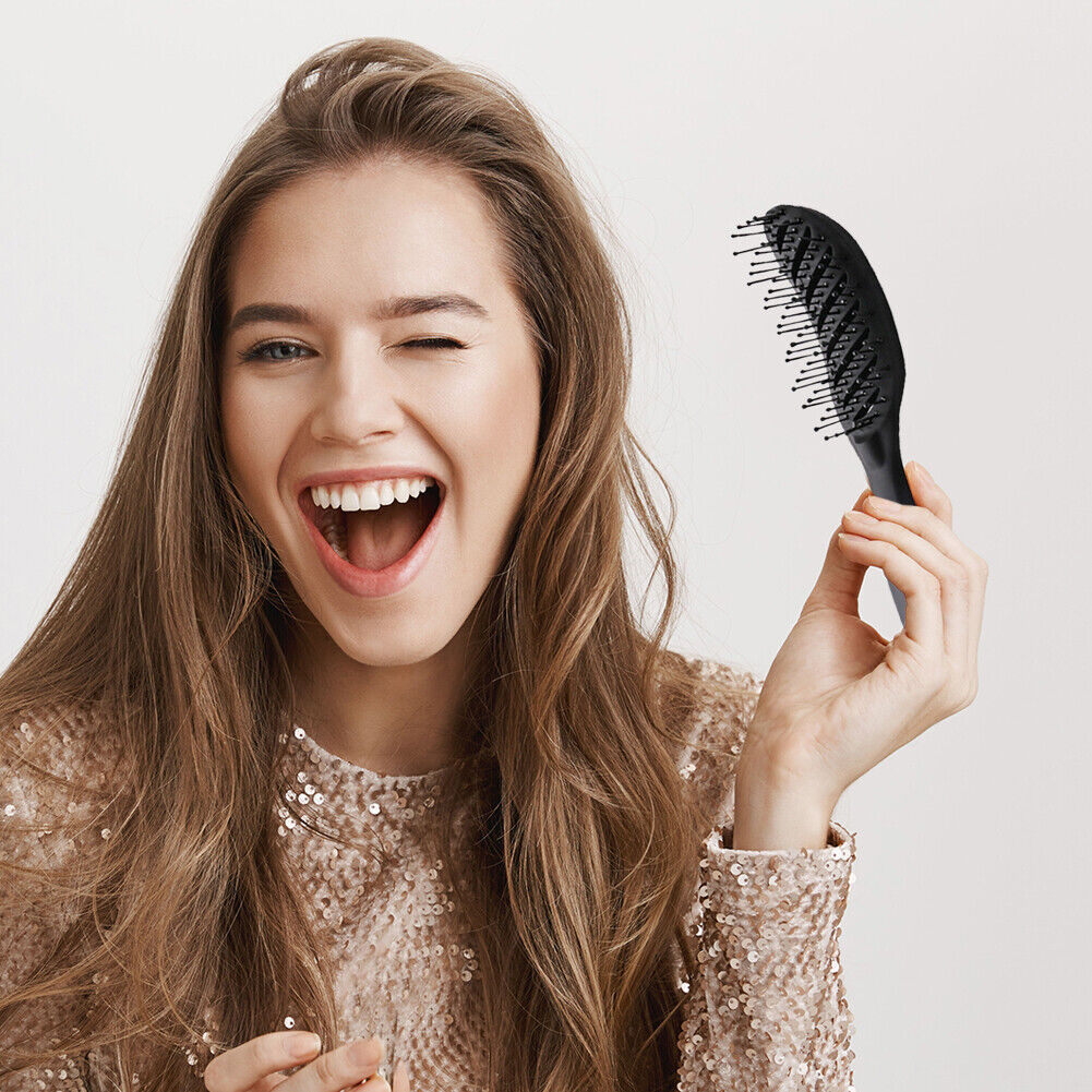 Curved Anti-Static Hair Massage Comb Salon Wet Dry Styling Brush (Black)