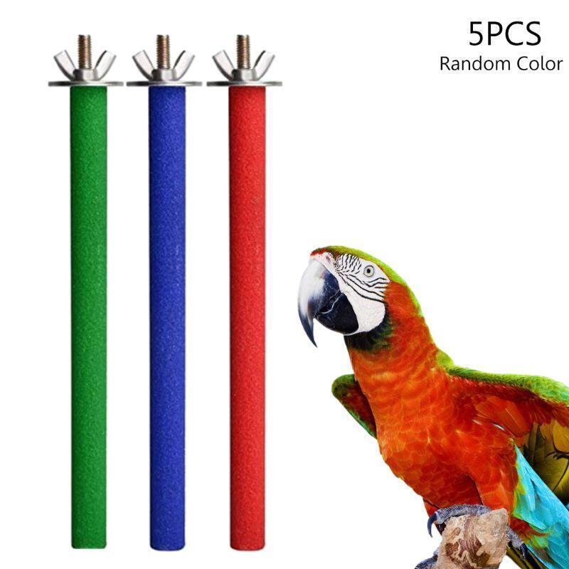 5Pcs Wooden Bird Perch Rough-surfaced Parrot Bird Cage Perch Stand for Grinding