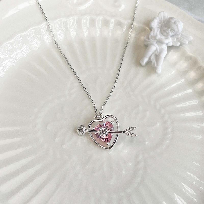 Simple Design Arrow Pink Crystal Necklace Fashion Jewelry Heart Necklace Jewelry