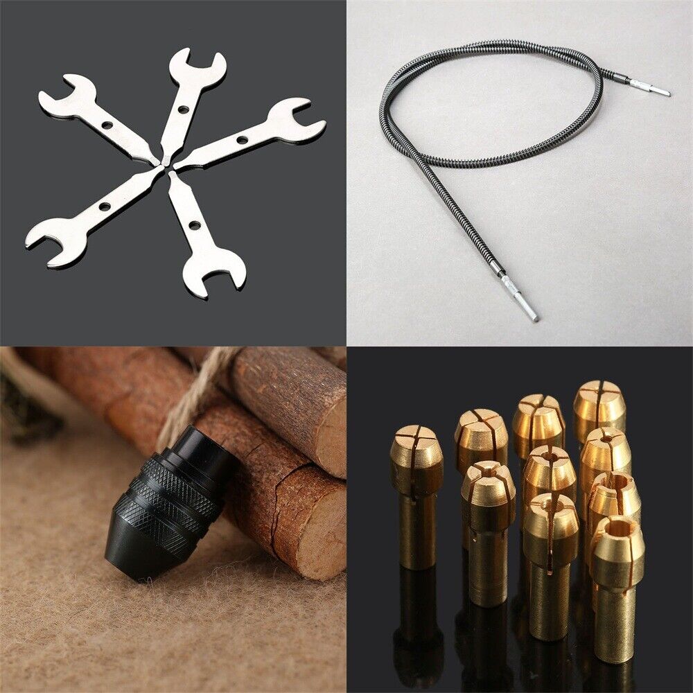 Flexible Drive Shaft & 0.5mm-3.2mm Brass Collet &M7 Keyless Chuck & Spanner C6B