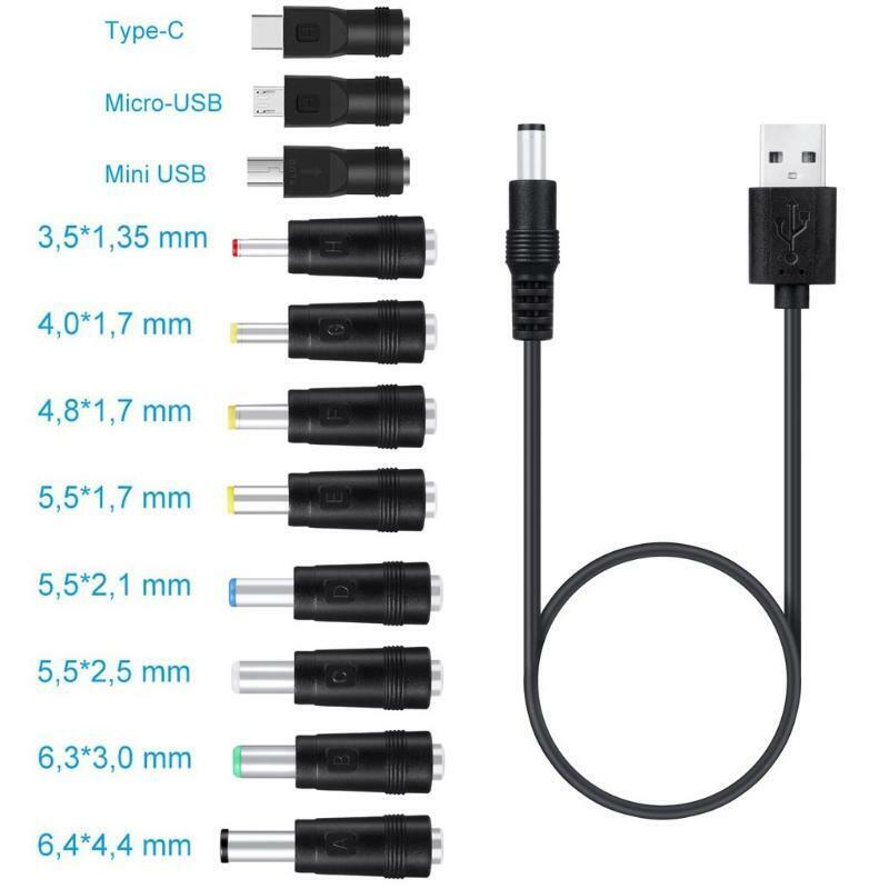 11in1 5V USB to DC 5.5x2.1mm Plug Charging Cord for Fan Speaker Router Cellphone