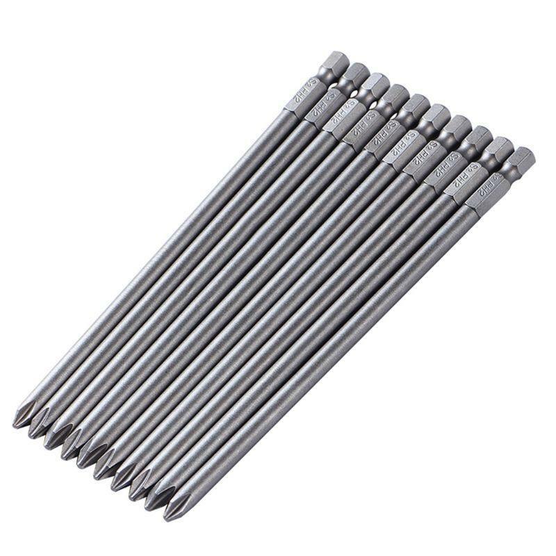 10PCS 1/4'' 150MM Length S2 Steel Magnetic Screwdriver Bits Cross Head PH2 Bit