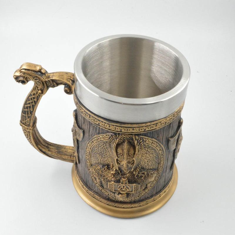 Viking Rune Beer Mug Imitation Wooden Texture Nordic Decor Stein Coffee Cup Men