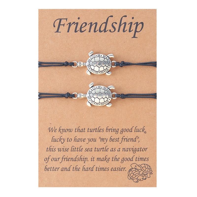 2 Pcs Good Friend Turtle Woven Card Bracelets Best Friend Matching Bracelets