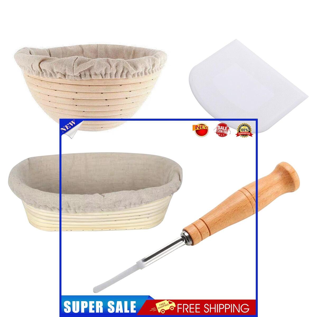 Bread Fermentation Set Round & Oval Sourdough Baskets with Cloth Liner