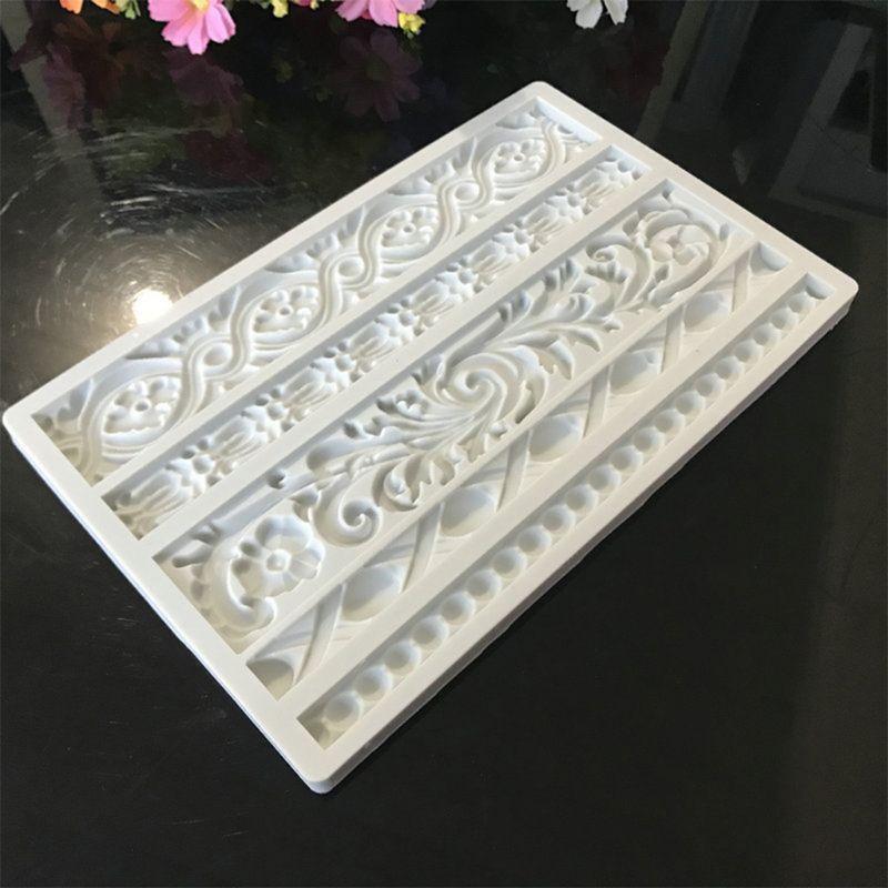 2 Pieces Baroque Style Lace Fondant Silicone Mold for Cake Cupcake Jewelry Decor