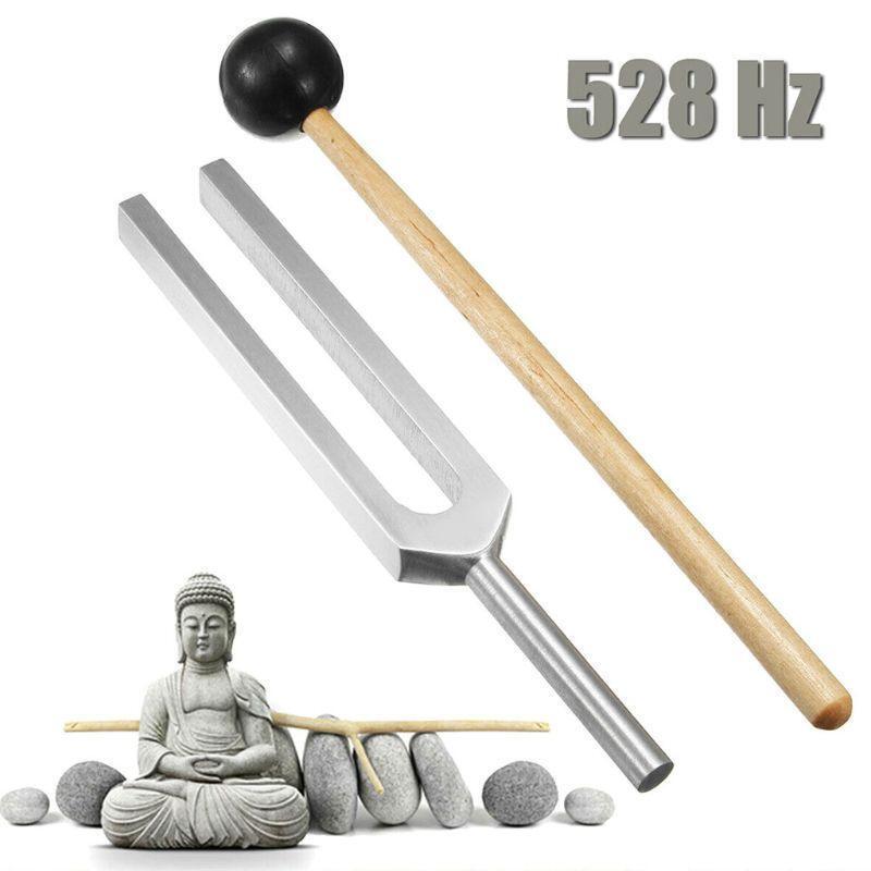 528 Hz Tuning Fork with Silicone Hammer Cleaning Cloth for Healing Relaxation