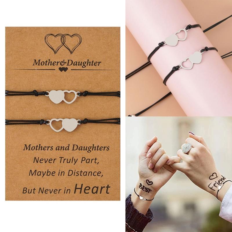 2 Pieces Set Sisters Hollow Card Bracelet for Couples Sister Mom and Daughter