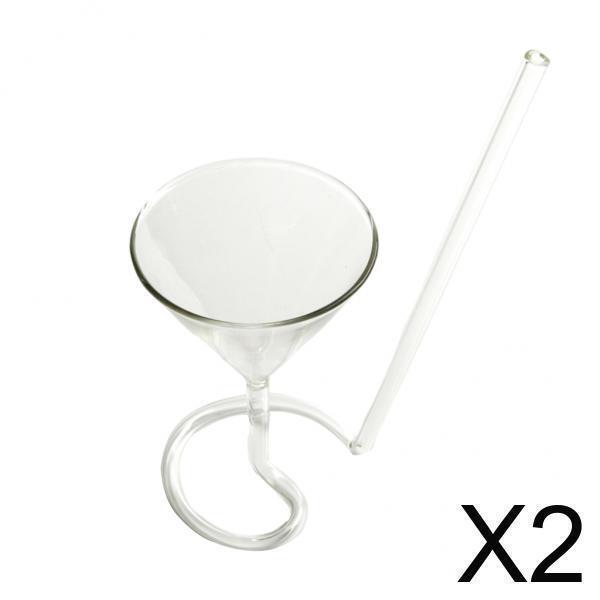 2 Piece Cocktail Glass Cup w/ Long Straw Juice Wine Cup Drinkware Tumblers