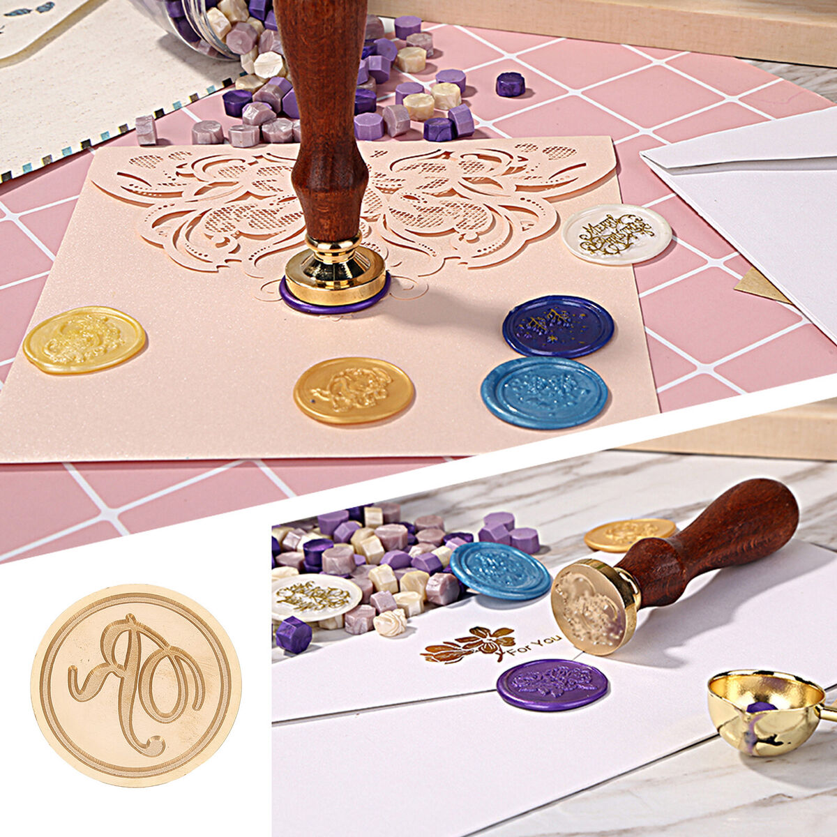Wax Seal Stamp, Roman Alphabet Sealing Wax Brass Heads 30mm for Wedding (R)