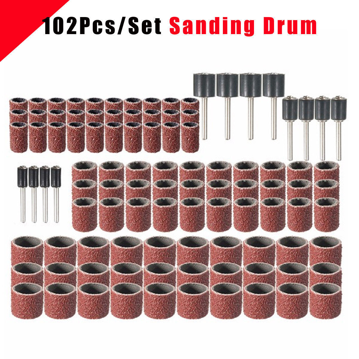102pcs 80Grit Drum Sanding Kit Fit  Rotary Tools with 1/2 3/8 1/4