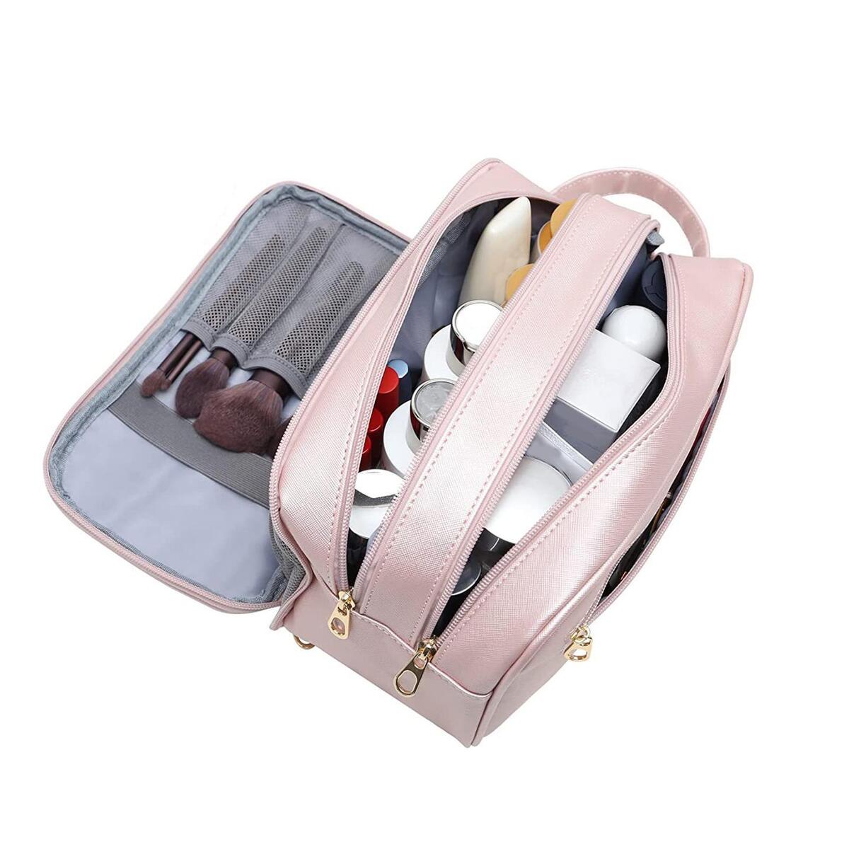 PU Leather Toiletry Bag Dorm Room Essentials 3 Zippered Pouch Vacation Gym