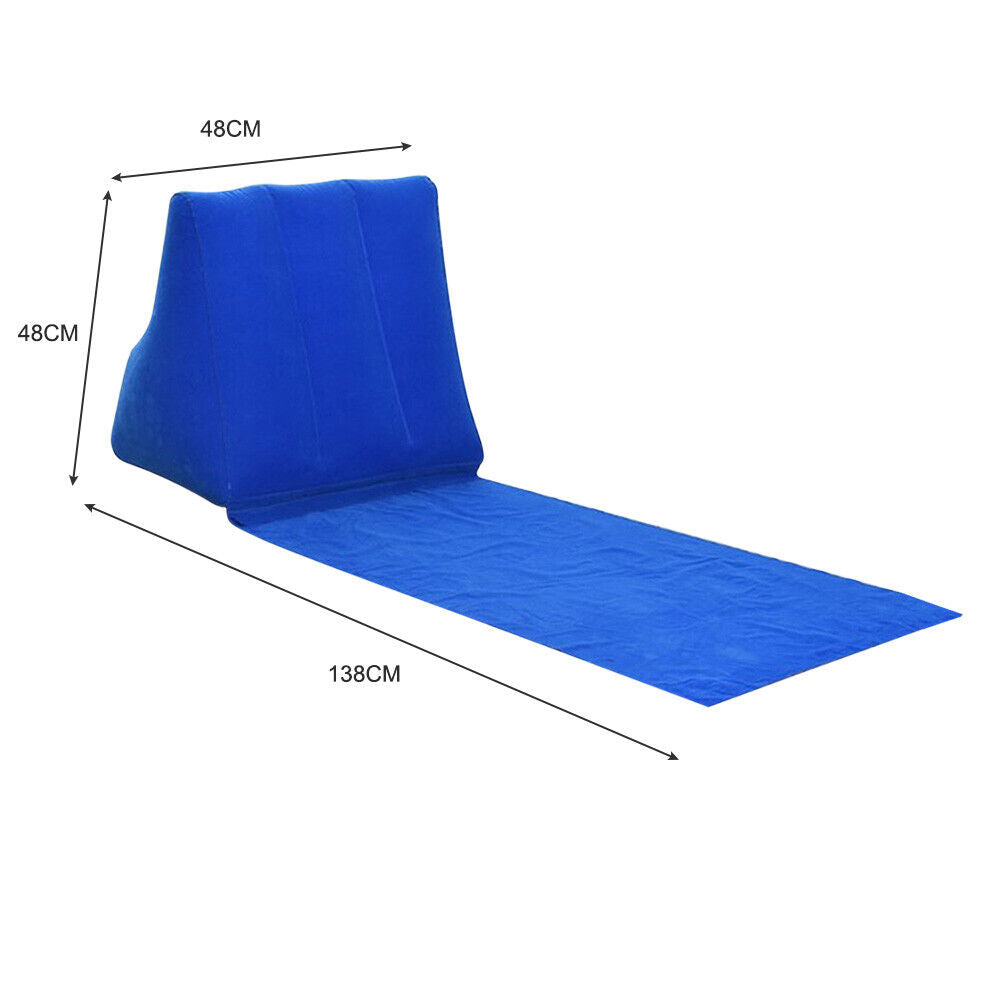 Inflatable Beach Mat Camp Lounger Back Pillow Triangle Cushion (Dark Blue)