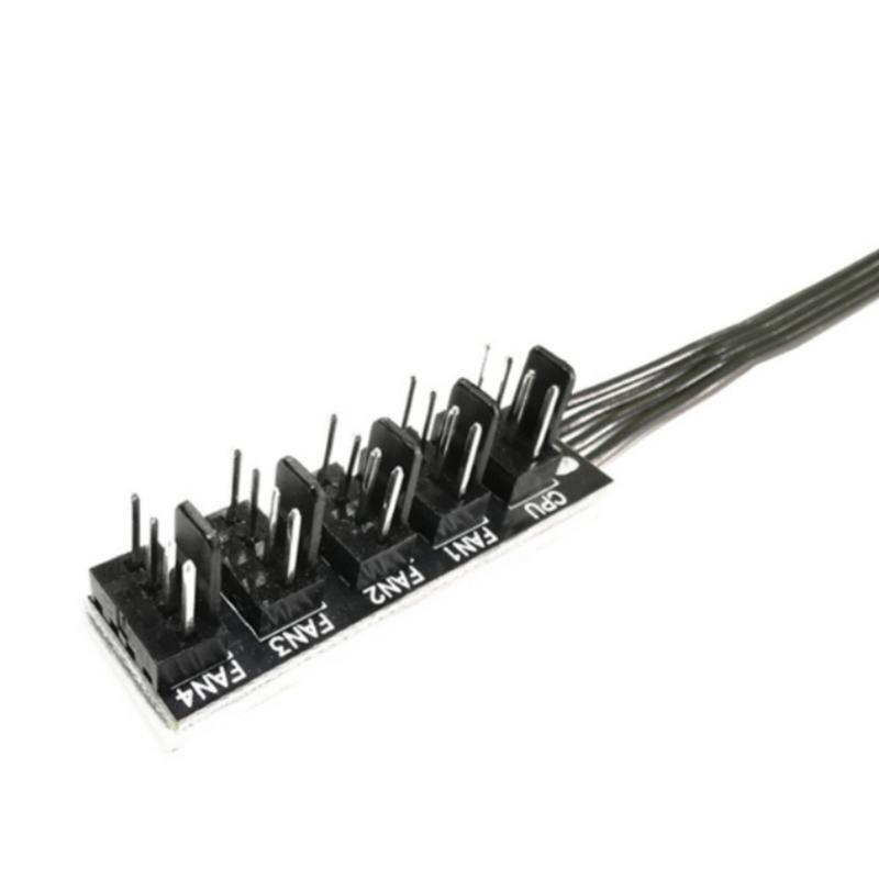 PWM Fan Hub Splitter 4 Pin Black Sleeved 1 to 5 Way PC CPU Cooling Case