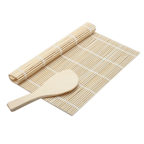 Sushi Rolling Roller Bamboo Material Mat Maker DIY and A Rice Paddle