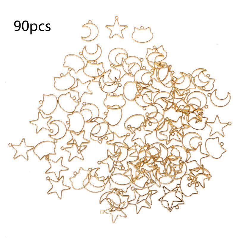 90 Pieces/Set Creative Hollow Frame Charms Geometric Hollow Metal Frame Pendants