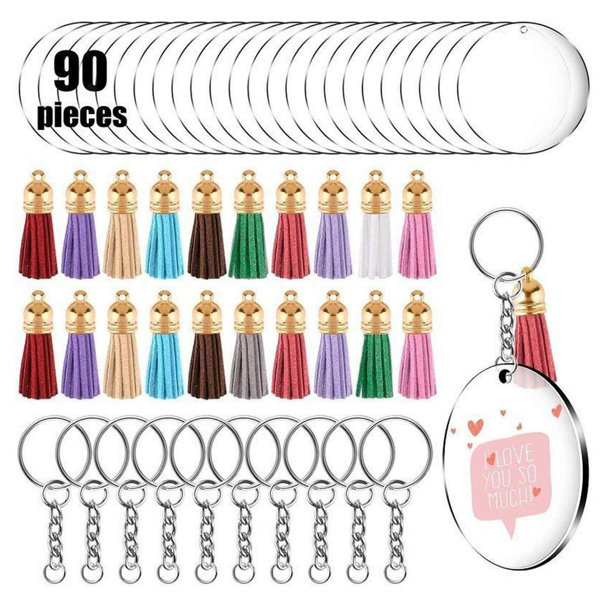 90x clear acrylic circle washers key bands blanks tassels pendants
