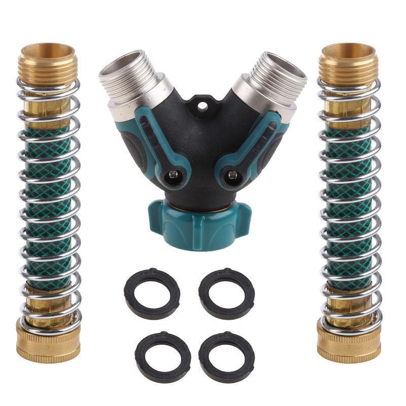 3/4" 2 Way Hose Splitter 2 Way Garden Hose Connector with 2 Pcs Garden Hose