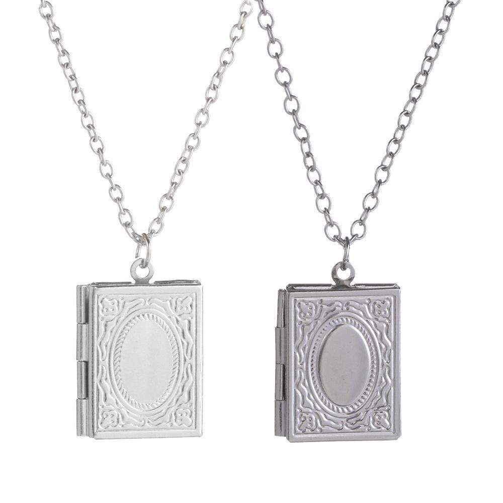 Women Book Friend Jewelry Square Shaped Necklace Photo Picture Locket Pendant