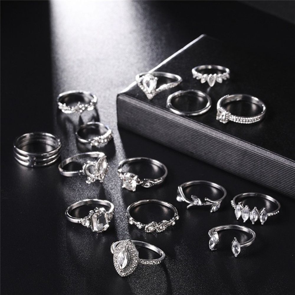 Fashion Jewelry Women Hollow Heart Boho Finger Ring Leaves Flower Rings Set