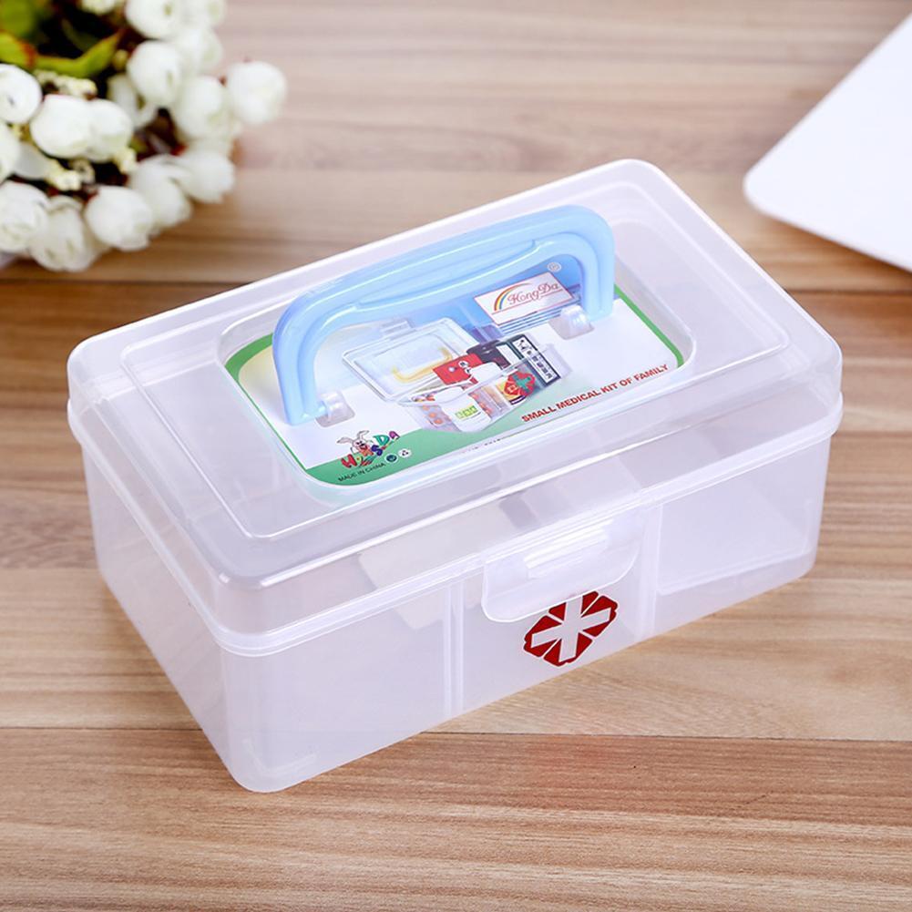 3 Lattice Transparent Rectangular Medicine Box First Aid Storage Kits Box