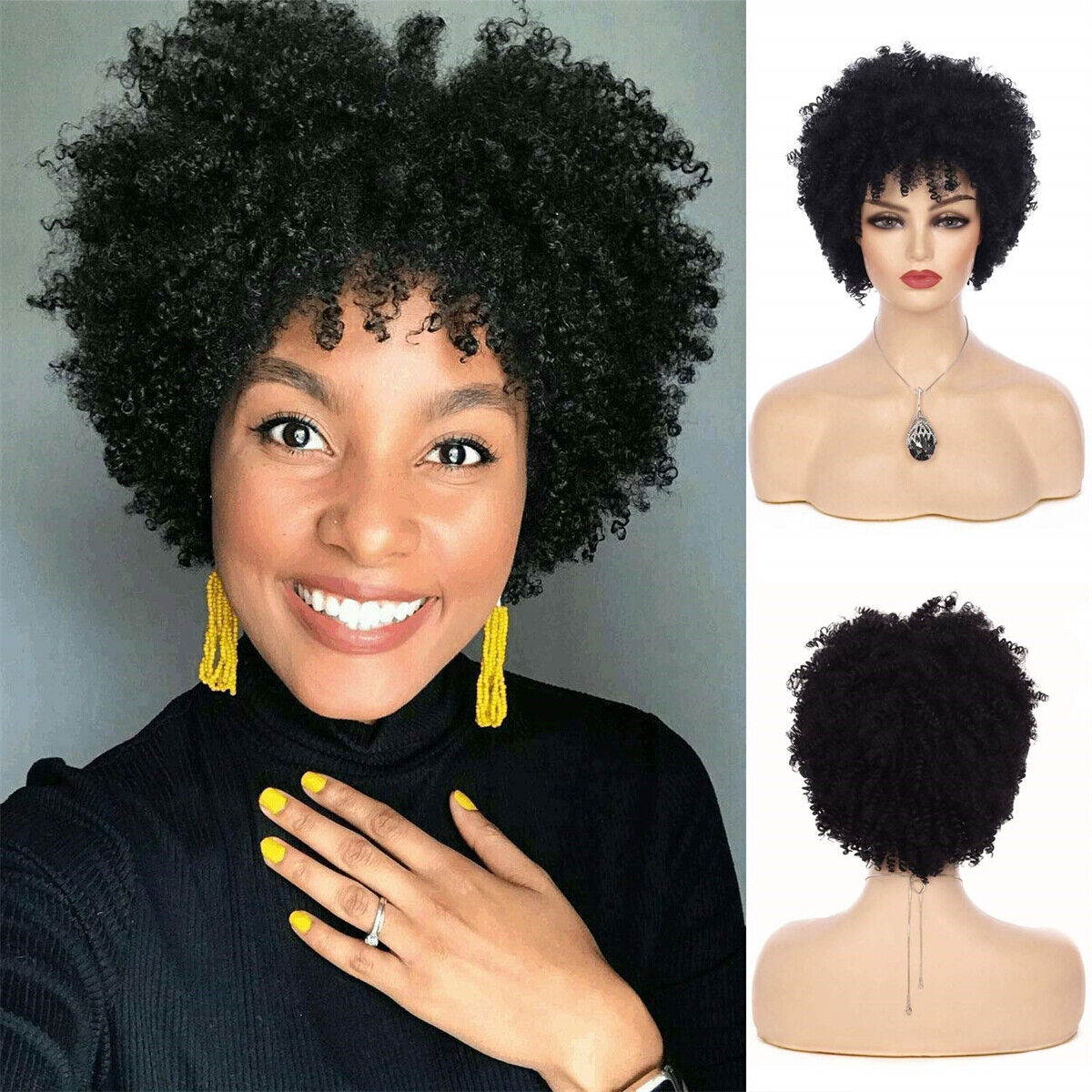 Women's Fashion Short Bob Afro Curly Wigs Pink Full Wig Synthetic Hair for Party