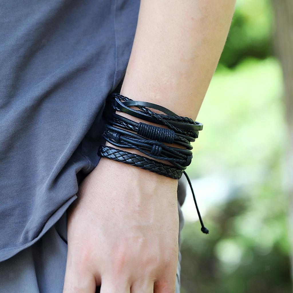 10 Pieces Braided Leather Bracelet Gift Punk Rock for  Friendship