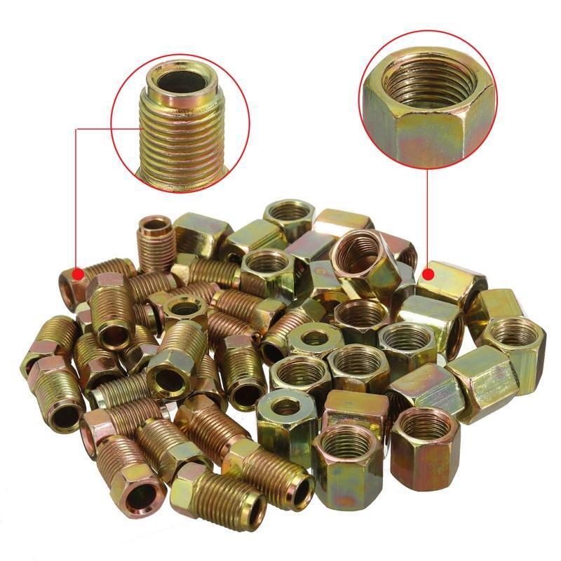 50Pcs 3/16" Car Brake Pipe Fittings Adapter 10mm x1mm Female Male Nuts Connector