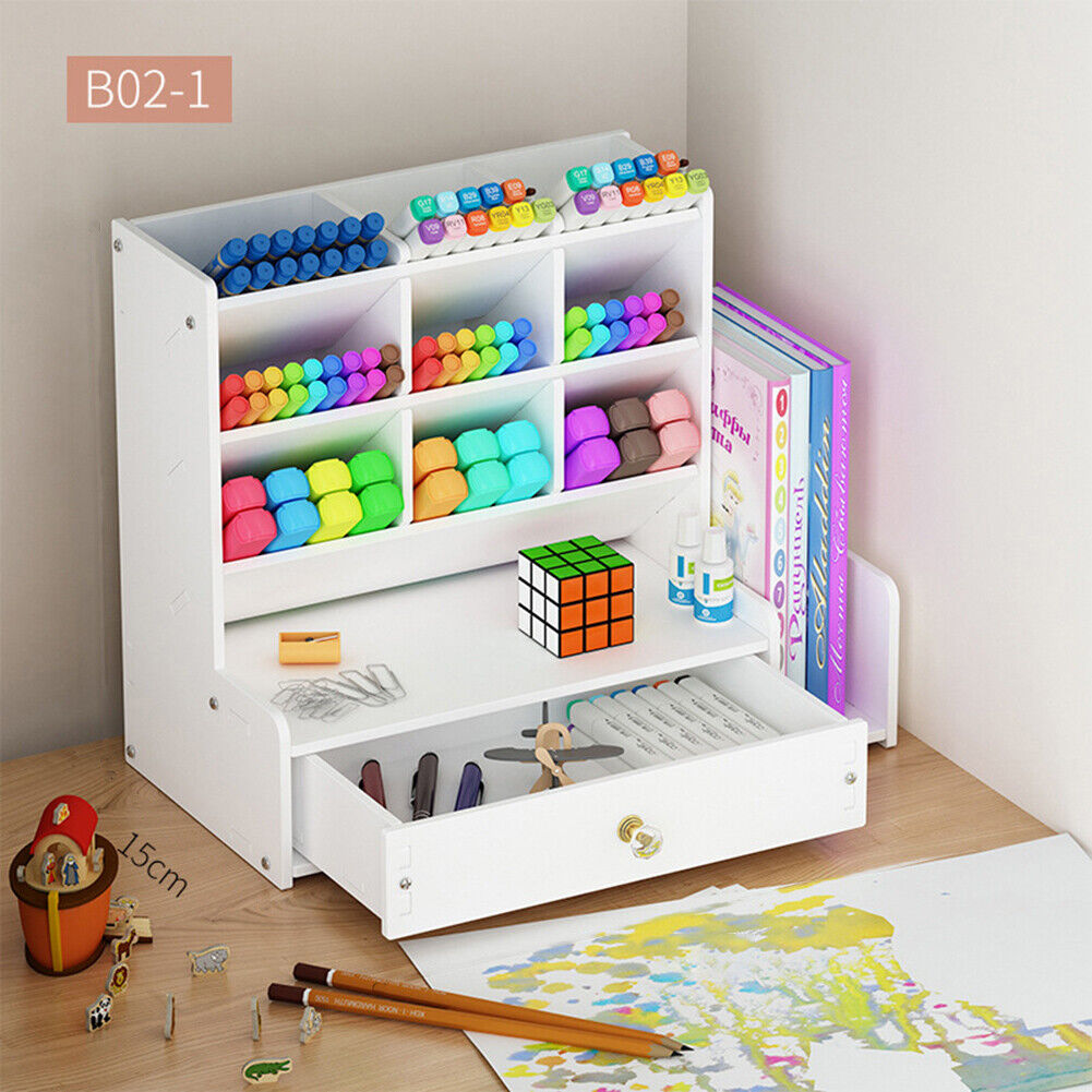 Inclined Wooden Pen Holder Fashion Desktop Office Storage Box with Drawer
