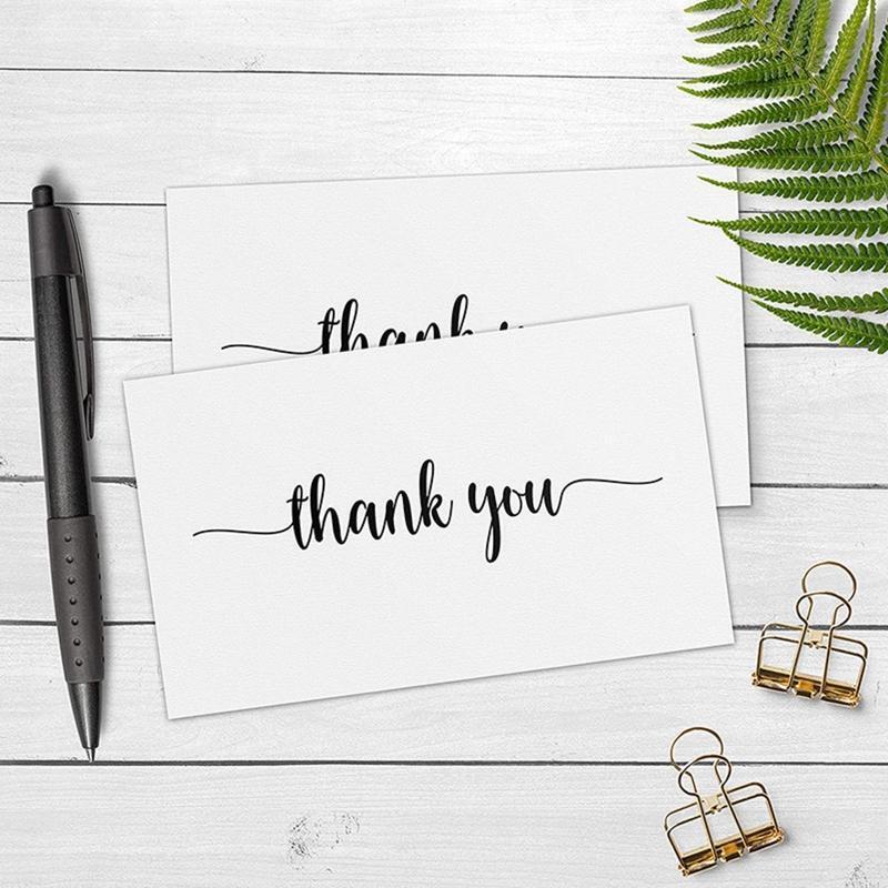 White Thank You Cards 50Pcs Message Greeting Black Letters Note Card