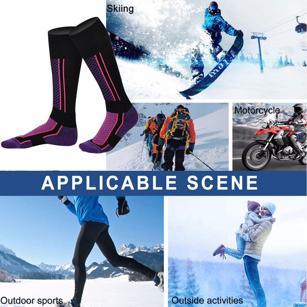 2pcs Winter Warm Thickened Ski Socks Outdoor Stockings (Women Purple Black)