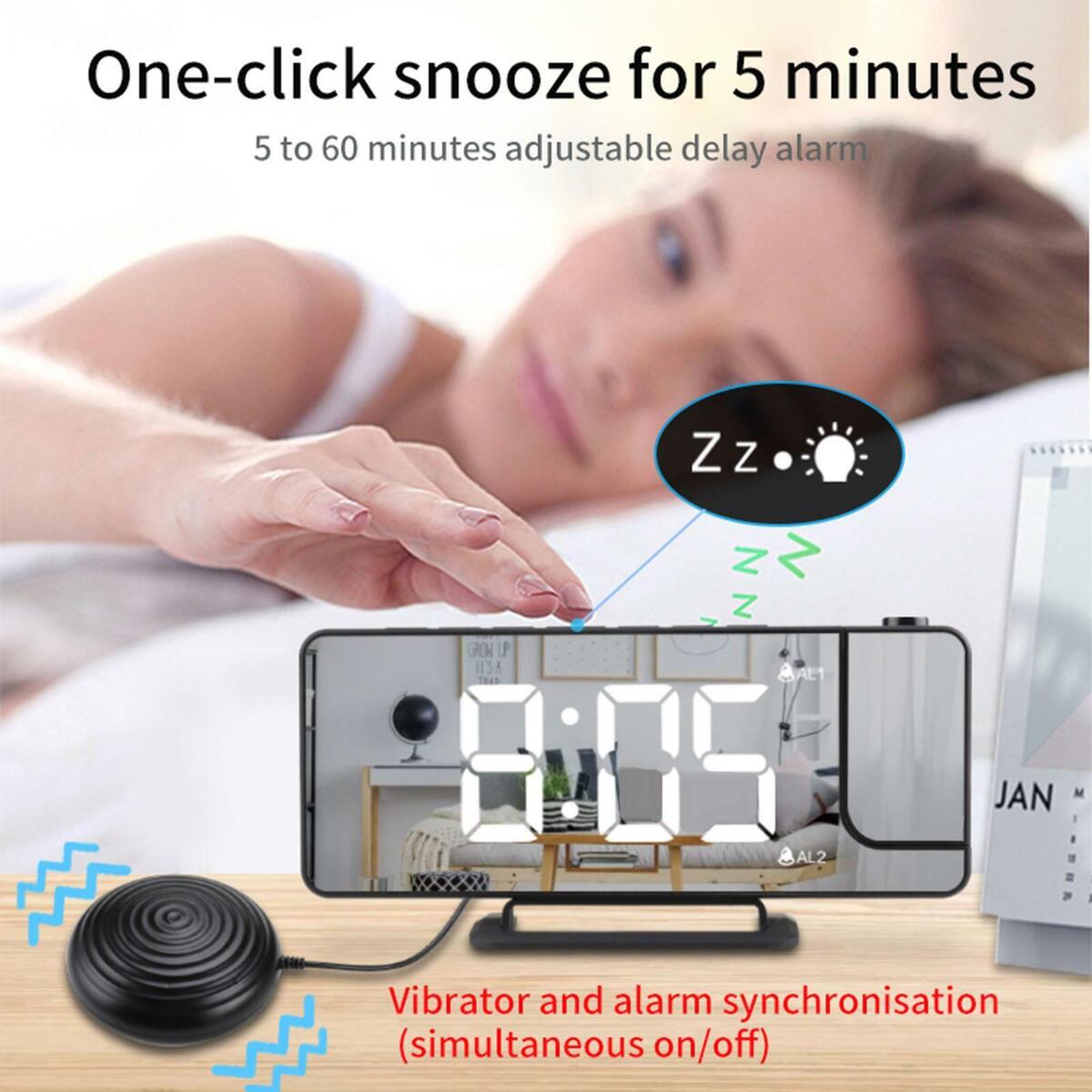 Loud  Clock Vibrating Night Light Mirror  Snooze for Deaf