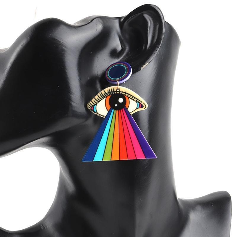 Acrylic Eye Pendant Earring Colorful Eye Lashes Triangle Pendant Fashion Earring