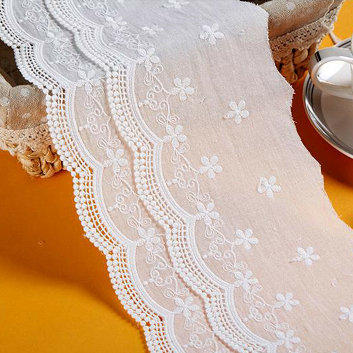 Embroidery Lace Trim White Cotton Fabric Ribbon Clothing Fringe DIY Wedding