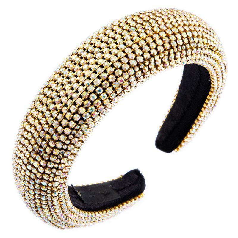Baroque Sponge Padded Hair Hoop Colorful Rhinestone Metal Chain Jewelry Bandana