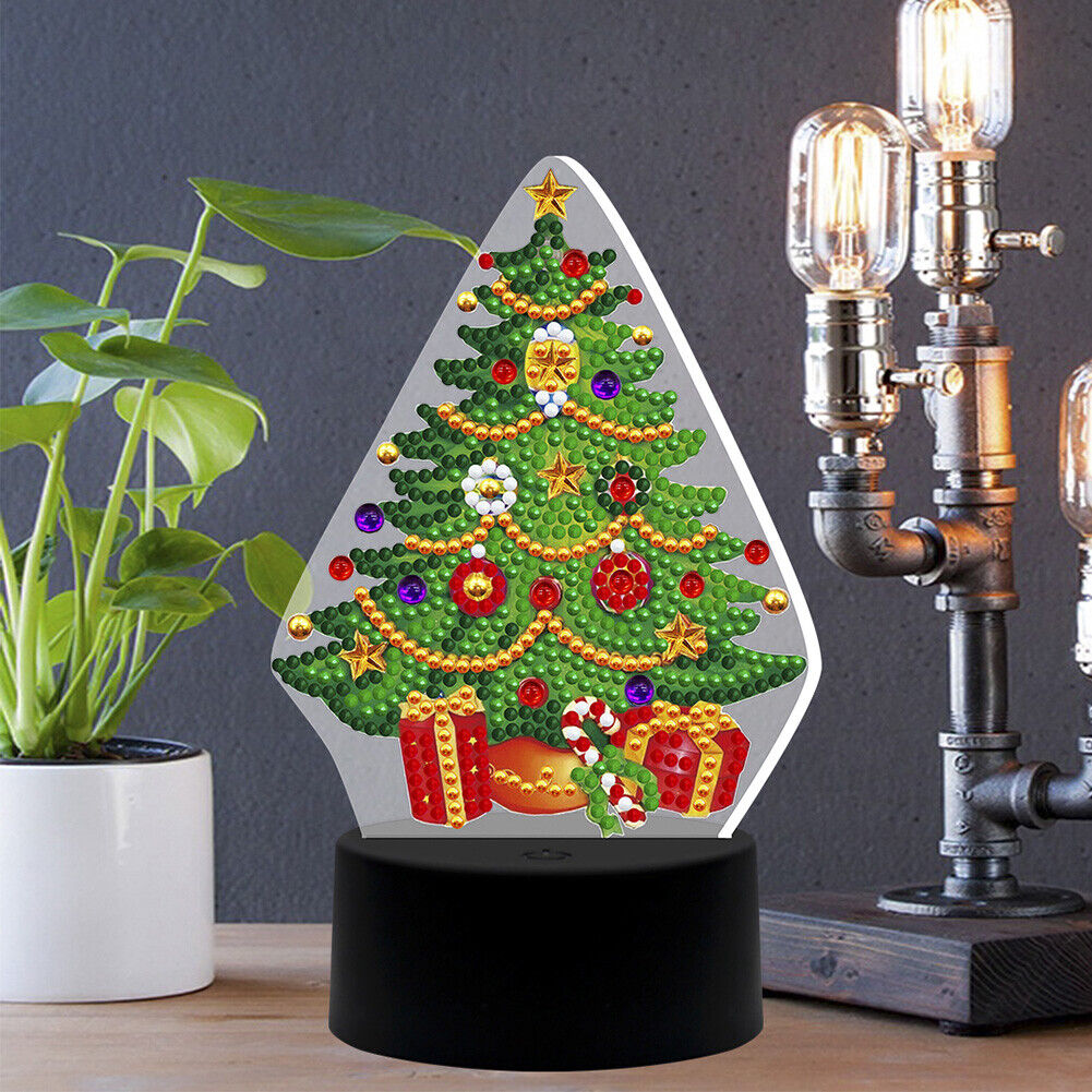 DIY Christmas Tree Diamond Painting LED Light Embroidery Home Night Lamp