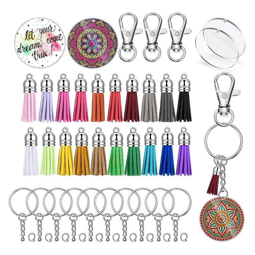 100 Pcs Acrylic Keychains Blanks Tassels Key  Pendant Bulk DIY Handiwork