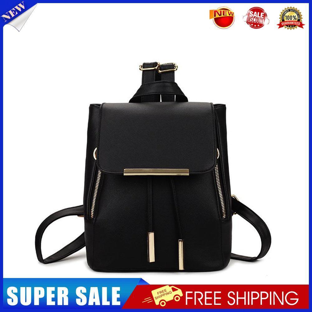 Fashion Women PU Pure Color Backpack Casual Drawstring Handbags (Black A)