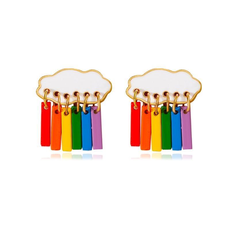 Korean Fashion Cute Cloud Raindrop Earrings Rainbow Pendant Dangle Drop Earrings