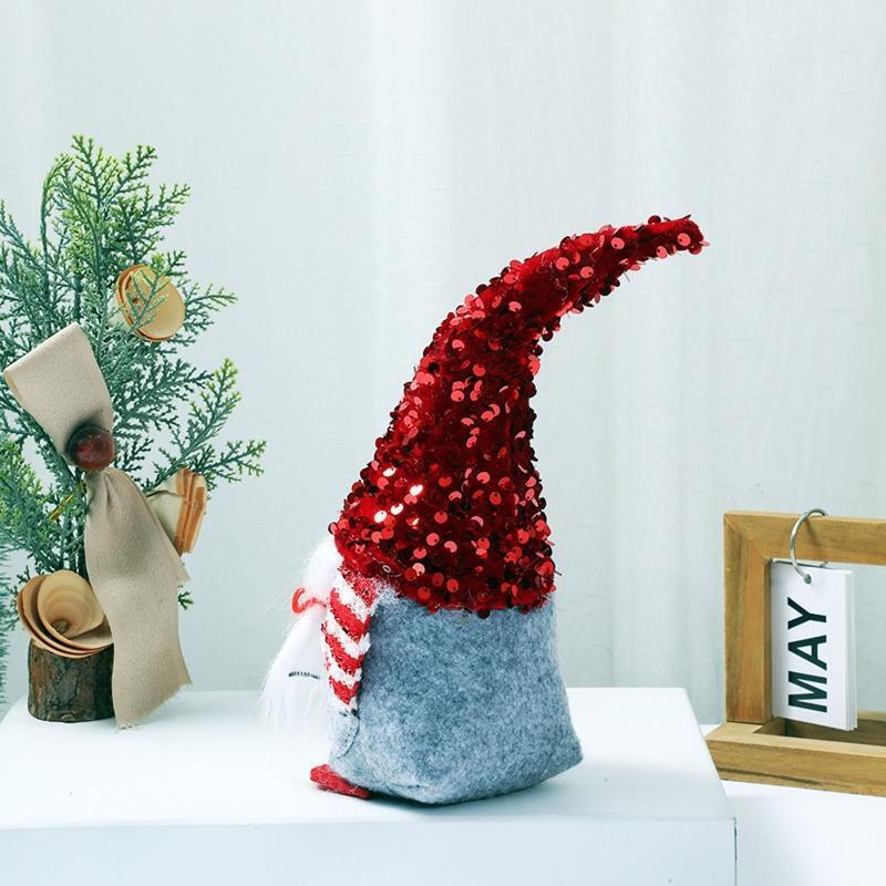 Christmas Gnome Red Sequins Hat Plush Beard Xmas Elf Decoration New Year Holiday